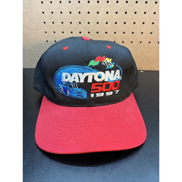 checkered flag series Other - 1997 NASCAR Daytona 500 Winston Cup Series Black Red Snapback Hat trucker